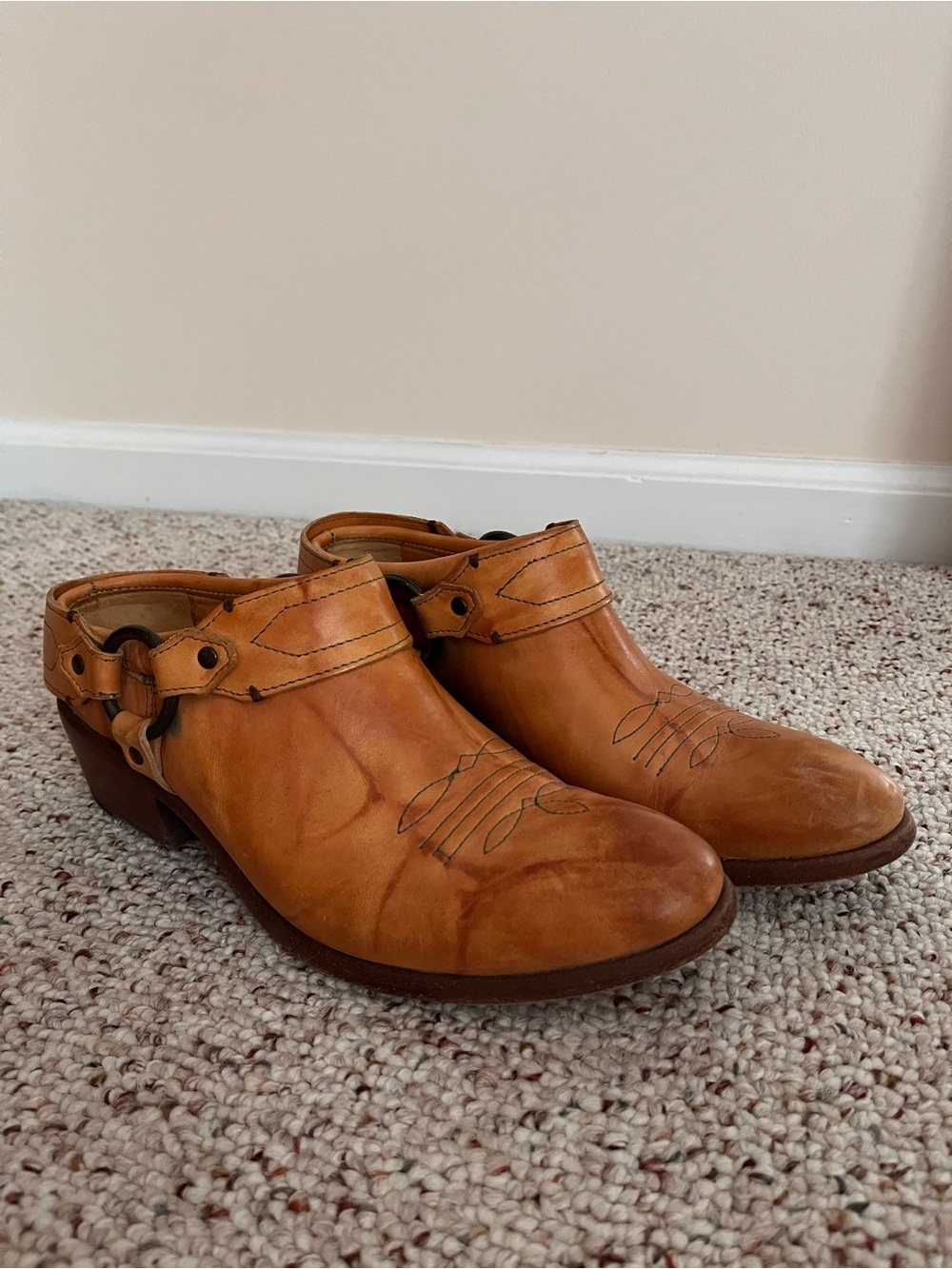 Vintage 70s Frye Mule Clog Short Harness Booties 9